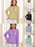 Women's Fashion Casual Loose Round-Neck Long-Sleeved Top Solid Color T-Shirt Women's Coat