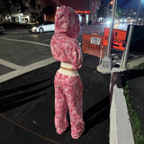 Y2K Camouflage Short Hoodie Hoodie Women Street Hot Girls Trousers Loose Leisure Sports Suit 68HZ