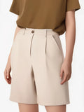 2025 Women's New Commuting Style Solid Color Simple Fashion Loose-Fitting Five-Point Suit Women's Pants