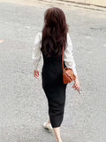 2026 Spring New Long-Term Korean Style Smart Wear Free Ironing Intelligent Waist Black Open Fork Vest Dress