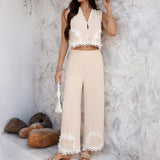 Dili 2025 Spring And Summer Leisure Holiday Wind Bomichian Geometric Trousers Suit Woman