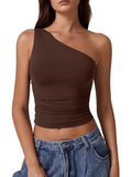 2025 Summer Women's New Sleeveless Shoulder Solid Color Repair Sexy Open-Enavel Vest T-Shirt