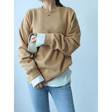 New T-Shirts For Women's Long Spliced Shirt Threaded Cotton Loose Long-Sleeved T-Shirt