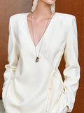 2026 Spring New V-Neck Top Solid Texture With Long-Sleeved Literary Retro-Styled Women's Coat
