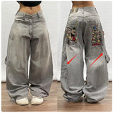 Trendy JNCO Hip-Hop Embroidered Big Pocket Jeans Men And Women Y2k High Street Drag-And-Broad Leg Pants 68HZ