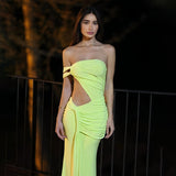2025 Summer New Women's Irregular Dress Ribbon Hollow Splicing Bag Hip Skirt Folding Dress