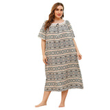 Spring And Summer Plus Code Lady Home Dress Skirt Short-Sleeved Lace Splicing Four-Sided Bullet Print Home Pajamas Woman