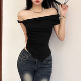 2025 Summer New Women's Street Fashion Sexy Word Open-Umbilated T-Shirt Girl 68HZ