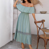 Dili Vacation Leisure Wind Shoulder Waist Dress Women's Dress 2025 Spring And Summer