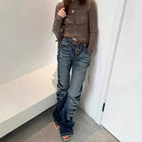 Vintage Cat Claw-Patty Jeans Women's High Street Babes Design Straight Trousers Set Thin Trousers Tide 68HZ