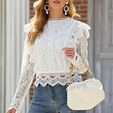 2025 New Solid-Color Bottom Sexy Lace Long-Sleeved Lace Silk Shirt Women's Coat Top