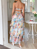 Dili Leisure Vacation Wind Suspension Printed Cake Dress Dress Women's Dress 2025 Spring/Summer