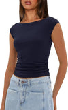 2025 Summer New Boat Collar Casual Fashion Folding Body Short Umbilical T-Shirt Girl