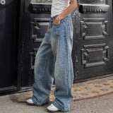 High Street Vibe Blue Jeans Women Y2k Water Wash Loose High-Waist Straight Trousers Tide 68HZ