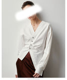 New Spring/Summer French White V-Neck Shirt Women Irregular Small And Unironed White Shirts