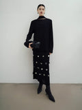 Heavy Industry Beads Knitted T-Shirt Two Sets Of H-Shaped Loose Half Skirt Light Beads Top