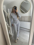 Women's Autumn And Winter New Fashion Casual Set Solid Zipper Open Shirt Straight Trousers Set 68HZ