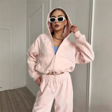 Casual Sports Ladies Set Solid Color Long Sleeve Zipper Jacket Tight Pants Two-Piece Set 68HZ
