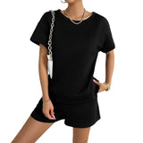 Dili Women's Clothing 2025 Summer Solid Color Knit Round Collar Top Shorts Casual Two-Piece Set