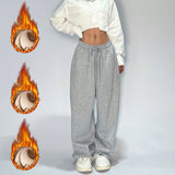 Y2K Gray Trousers Women Hip Hop Retro Broad Leg Trousers Gray Street Dance Jogging Trousers Loose Street Casual Pants 68HZ