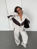 Women's Casual Sets Fashionable Long Sleeve Zippered Rippered T-Shirt Trom Sweatsuit 68HZ