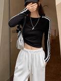 European Goods 2025 Autumn New Fashion Long-Sleeved Cotton T-Shirt Striped Slimming Thin Bottom Shirt Women's Top