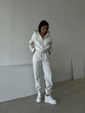Casual Ladies Set Solid Long Sleeve Zipper Hoodie Tight Trousers Two-Piece Set 68HZ