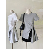 Design-Sensitive Oblique Shoulder Short-Sleeved T-Shirt Woman 2025 New Summer Chic Shoulder Sympathizes With Pure Cotton-Dense Shawl Ins