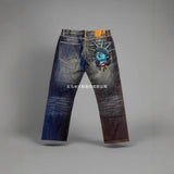 Trendy Statue Of Liberty Jeans Men And Women With The Same Water Wash Old Loose Straight Pants Tide 68HZ