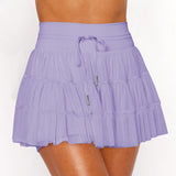 Hot Sales Sweet Fresh Fresh Solid Color Lace Mesh Splicing Skirts Anti-Walking Light Belt Seat Pants Skirt