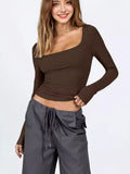Spice Girls Knitted T-Shirts U-Necked Long-Sleeved Slimmed Women's Tops Thin Fashion Street Trendy