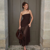 Spring 2025 New Fashion Women's Sexy Breastless Sleeveless Wrinkles Body Splicing Mesh Mesh Dress