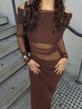 Dili Elegant Wind Out Shoulder Long-Sleeved Mesh Dress Dress Women's Dress 2025 Autumn And Winter