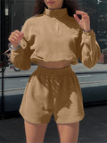 Spring And Autumn Women's Long-Sleeved Half-Necked Zippered Zip-And-Wear Shorts Two-Set Casual Ladies Suit 68HZ