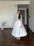 2026 Spring New Women's Fashion Sexy Round Lace Long-Sleeved White Umbrella Skirt Set Southeast Asia