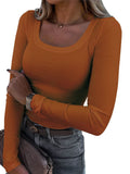 2025 Thread Pit Strips Long Long-Sleeved Square Collar T-Shirt Elegant Short Sleeves