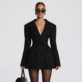 Autumn 2025 New Long-Sleeved Fashion Sexy Deep V Solid-Color Casual Suit Long-Sleeved Dress