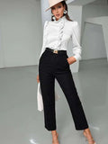New High-End Acetic Acid Fabric Shirt Long-Sleeved Wooden Ear Straight-Shaped Women's Top Shirt