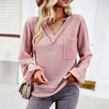 Dili Solid Color Knitted Women 2025 Autumn/Winter V-Neck Long Sleeve Blouse