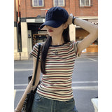 Simple Shoulder U Necker Machine Short-Sleeved T-Shirts Summer New High-End Tight Hottie Short Flying Sleeve Top