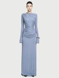 Autumn 2025 New Fashion Temperament Long-Sleeved Elegant Folded Waist High-Sense Dress