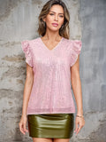 Summer New Sexy V-Neck Lotus Leaf Plug-In Sleeve Sleeve Sleeve Blouse Short-Sleeved T-Shirt Girl