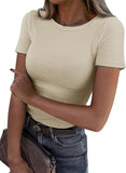 2025 Summer New Fashion Lady Short Sleeve Elastic Collar Ribs T-Shirt Women's Top