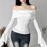 Spring 2025 New Women's Clothing Solid Color Style Fashion Collar Sexy Bare Back Long-Sleeved T-Shirt 68HZ