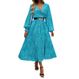 Dili 2025 Autumn And Winter Women's Temperament Elegant V Collar High-Waist Print Dress