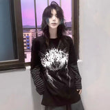 Y2k Subculture Rock Dark Print Fake Two Long-Sleeved T-Shirt Loose Catch Top Woman 68HZ
