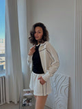 Casual Set Long Sleeve Zipper Collar Top Loose Shorts Striped Two-Piece Set 68HZ