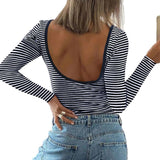 Dili 2025 Autumn/Winter Y2K Top Women's Stripe Bumps Long-Sleeved T-Shirt