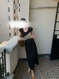 Spring And Summer New Structure Design Elegant French Lazy Dress U Collar Waist Thin After Open Fork Knot Dress