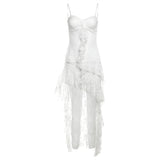 2025 Summer New Women's Pure Color Repair Height Waist Fashion Sling Ribbon Lace Dress 68HZ